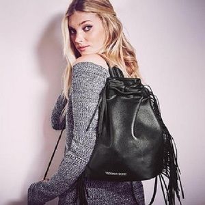 Victoria Secret black backpack w/fringe on sides